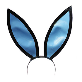 Atsuko Kudo Latex 12 inch Bunny Ears on Headband in supatex black and light blue 