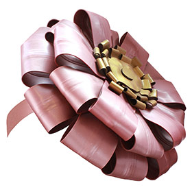 Atsuko Kudo Latex Large Rosette Hat in Pearlsheen Rose and Antique Gold