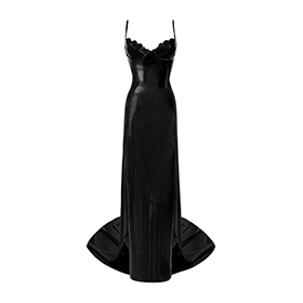 Atsuko Kudo Latex Restricted Scallop Cup Ball Gown in Supatex Black
