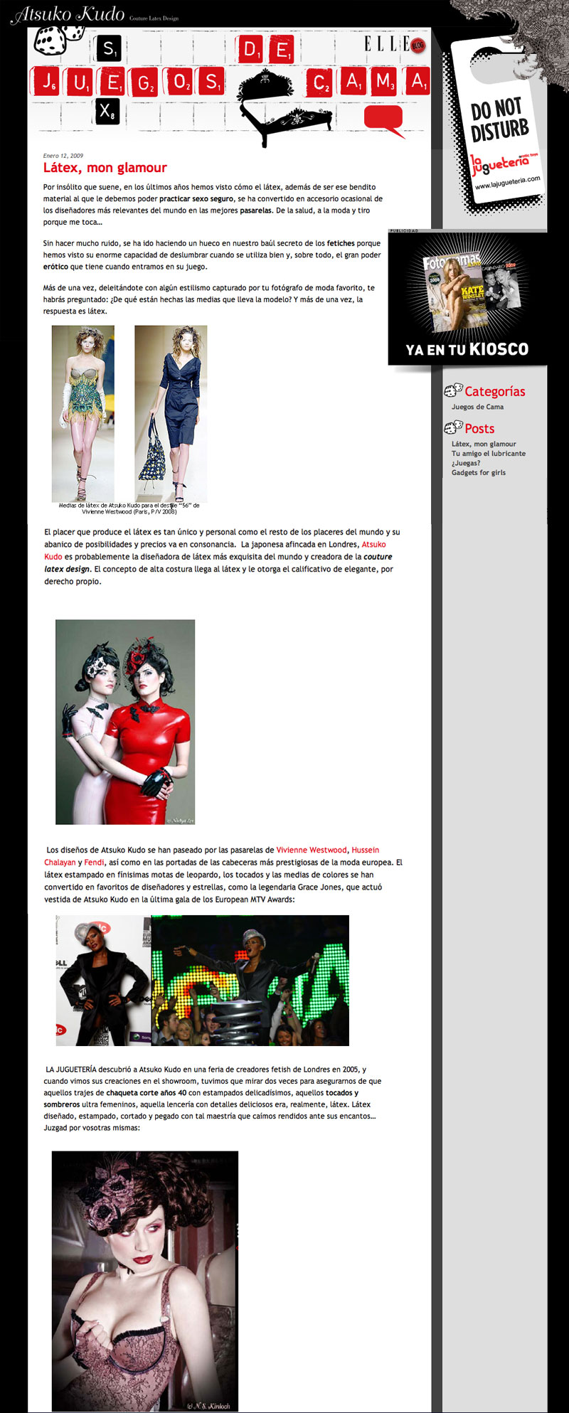 Atsuko Kudo Couture Latex featured on the Spanish Elle website
