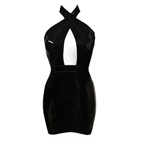 Atsuko Kudo Latex Obsession Twist Neck Mini Dress in supatex black